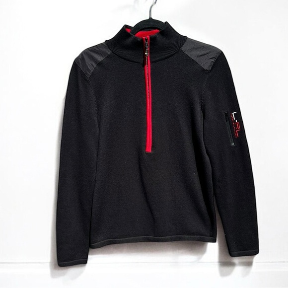 🌻Vintage Lauren Ralph Lauren Black Red 1/2 Zip Mock Neck Pullover Size Large - Picture 7 of 12